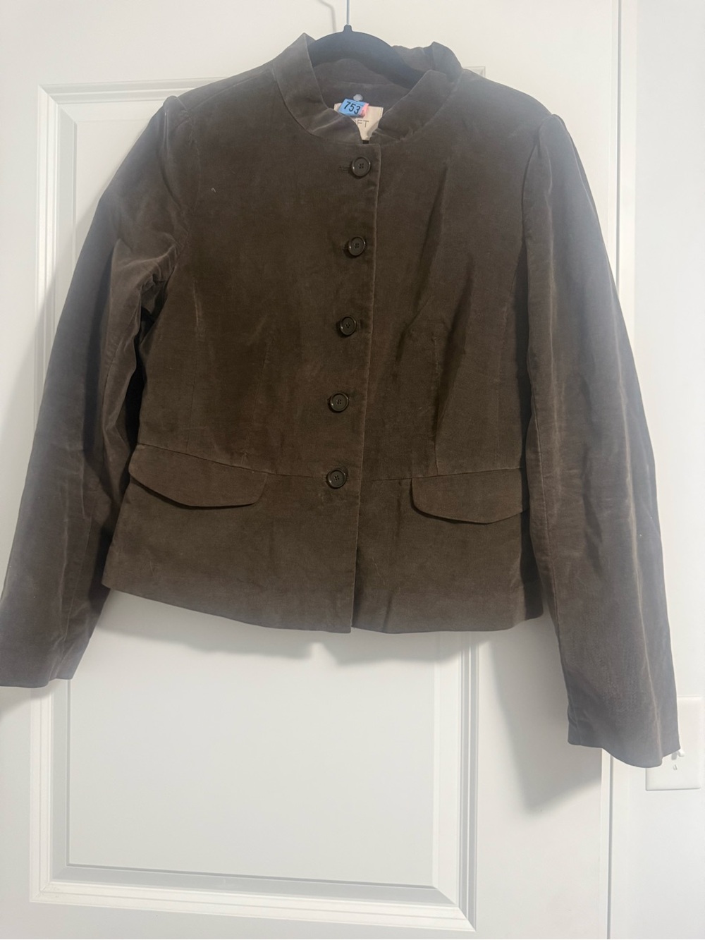 LOFT Dark Brown Velvet Button-Front Blazer